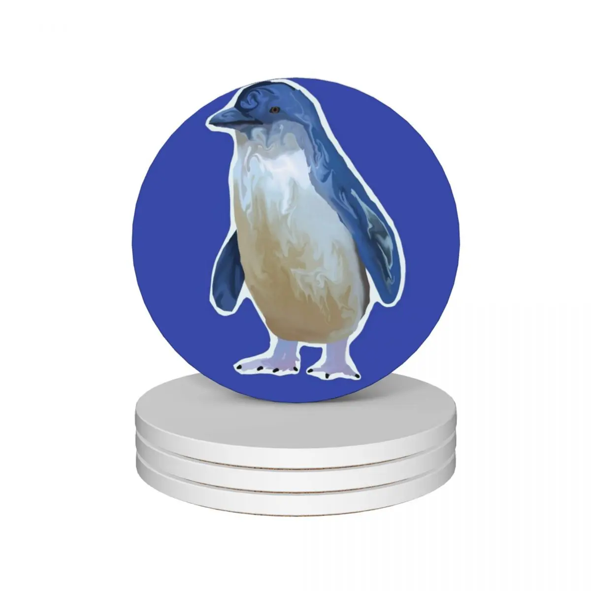 

Penguin Blue block colour background Ceramic Coasters (Set of 4) table decoration and accessories cute cup personalize Coasters