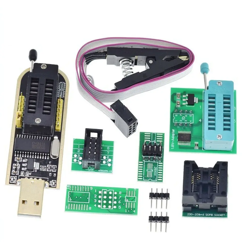 CH341B Programmer BIOS Burner Kit SOP8 SOP16 Clip Adapter For TZT Teng Motherboard Repair Firmware Flashing Tool USB Converter