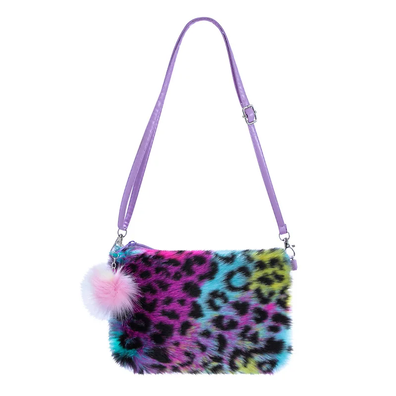 حقائب كتف مخططة ملونة للفتيات من القطيفة الناعمة على شكل الفهد خفيفة الوزن ولطيفة للأطفال حقيبة كروس خارجية محمولة للأطفال محفظة للعملات المعدنية