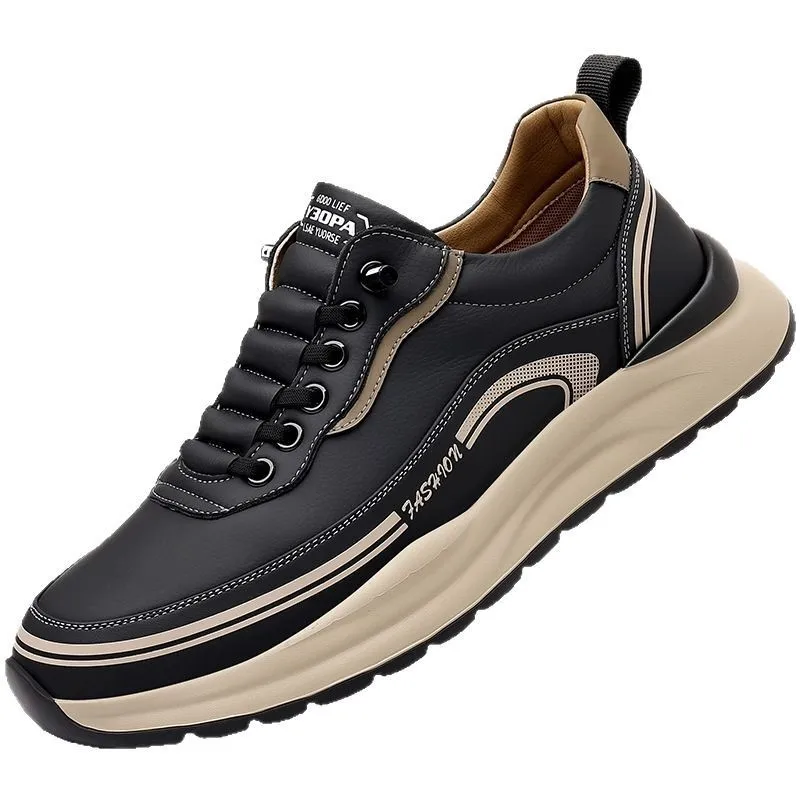 Scarpe in pelle da uomo con suola spessa 2025 primavera e autunno scarpe da tavolo casual traspiranti superficie in pelle scarpa da uomo semplice impermeabile