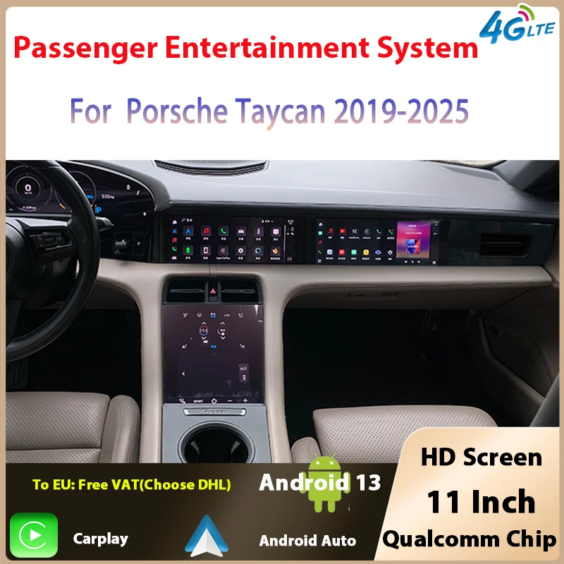 

11 Inch Co-pilot Touch Screen Carplay for Porsche Taycan 2019-2025 Android 13 Passenger Multimedia Entertainment Video Player