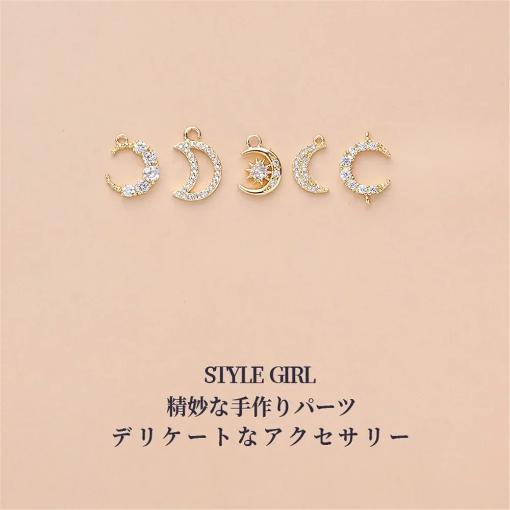 14K Gold-Color Zirconium Inlaid Moon Star Pendant Handmade DIY Bracelet Necklace Jewelry Material Accessories L374