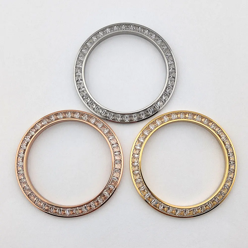 

39.2mm *30.8mm diamond bezel with high-quality circular tilted metal glass inlay suitable for replacing VK63 case watcha ccessor