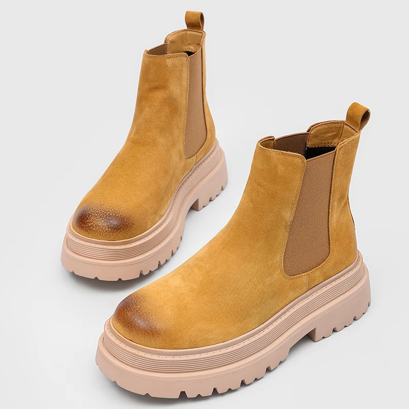 Chelsea Men  Women Thick Soled Chimney Boots Are Simple High-end Personalized Frosted Young  Fashionable High Top Boots