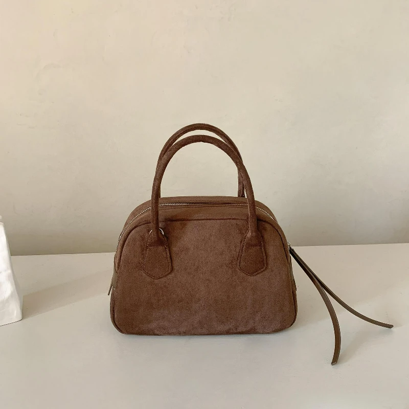 

Удобная и универсальная текстурированная сумка с верхней ручкой, винтажная женская сумка для боулинга Boston, модная осенне-зимняя простая женская сумка