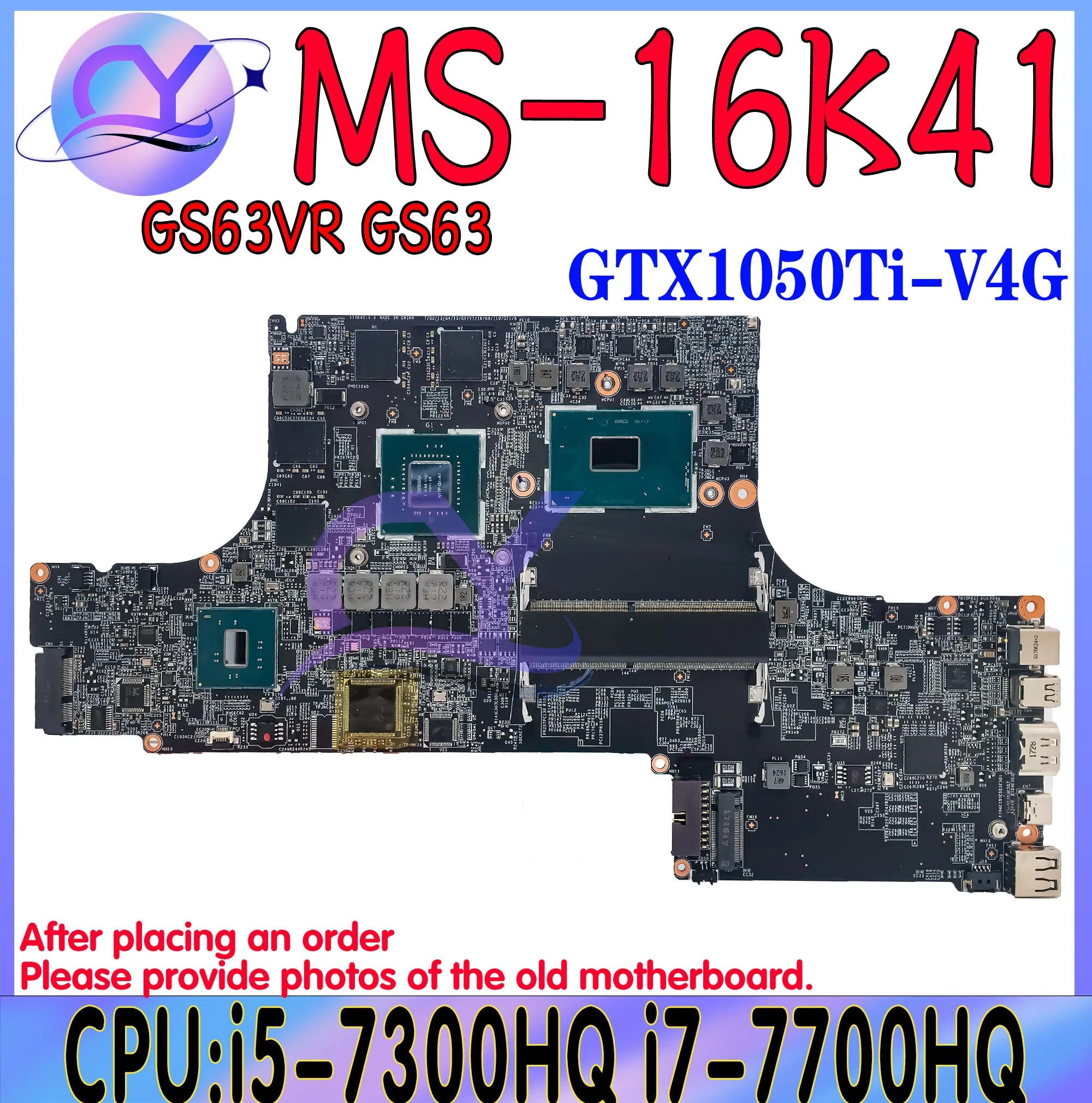 

MS-16K41 Mainboard For MSI Stealth PRO GS63V GS73VR MS-16K4 Motherboard With i5-7300HQ i7-7700HQ And GTX1050 Ti 100% Test Ok