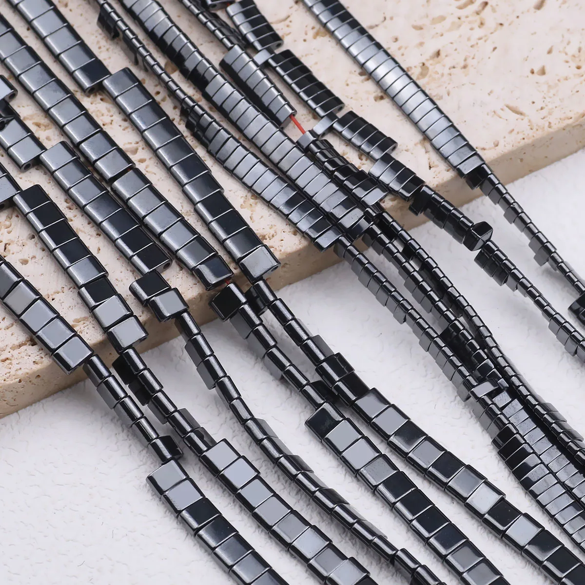 Natural Stone Black Flat Double Hole Rectangular Hematite 5/6mm Loose Beads Spacers For Jewelry DIY Bracelet Necklace Accessorie