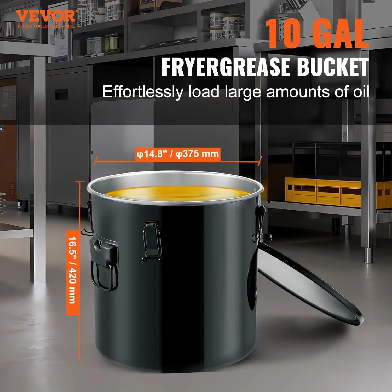 10 Gal Oil Disposal Caddy Stainless Steel Fryer Oil Bucket Rust-Proof Coating with Lid, Lock Clips, Filter Bag