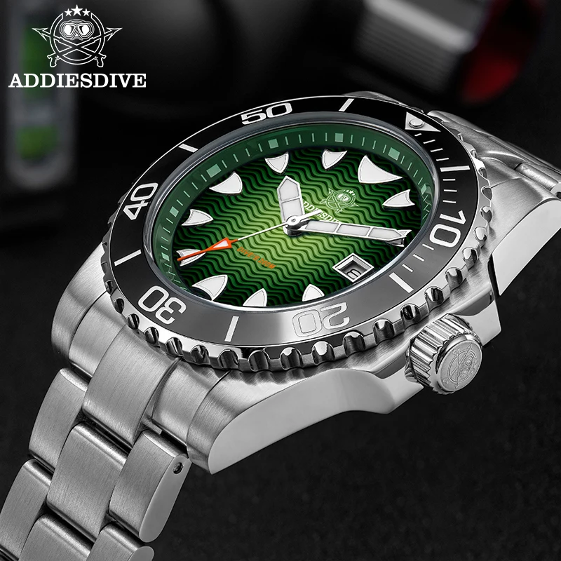 ADDIESDIVE New Watch Ripple Dial 200m Waterproof Luminous Stainless Steel 41mm Men Quartz Wristwatch High Quality Diving Watch