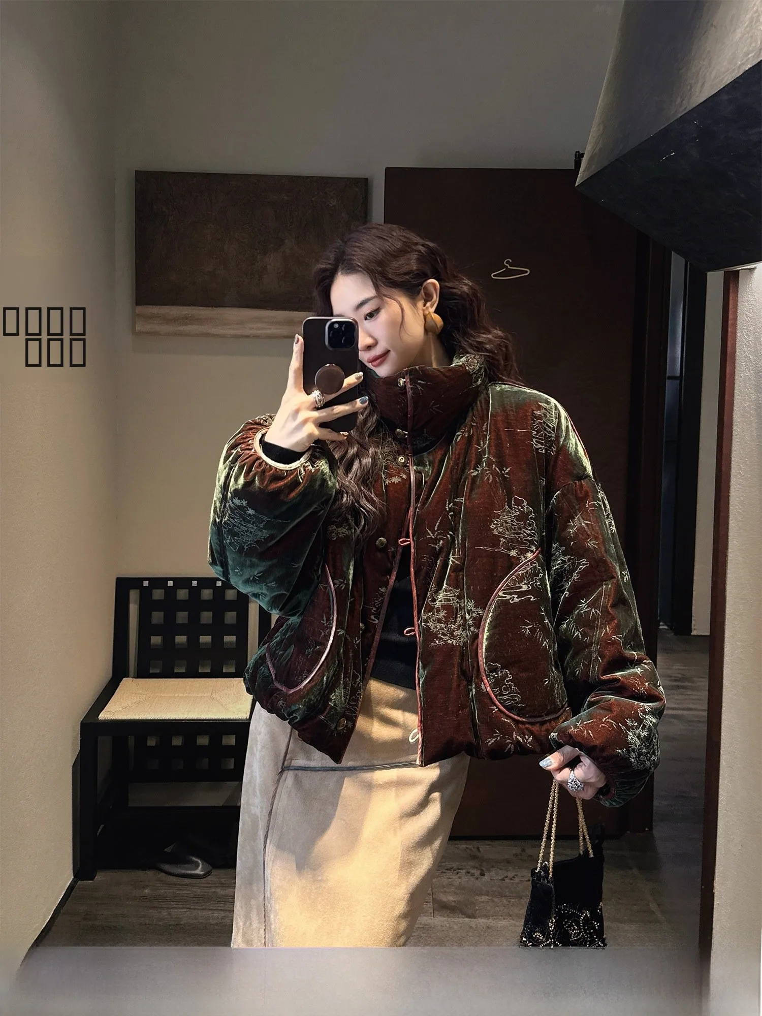 

Sanji Bla Flower Double Birth New Chinese Sle Velvet National Trend down Jaet Winter Women's Sle 2025 New National Tr...