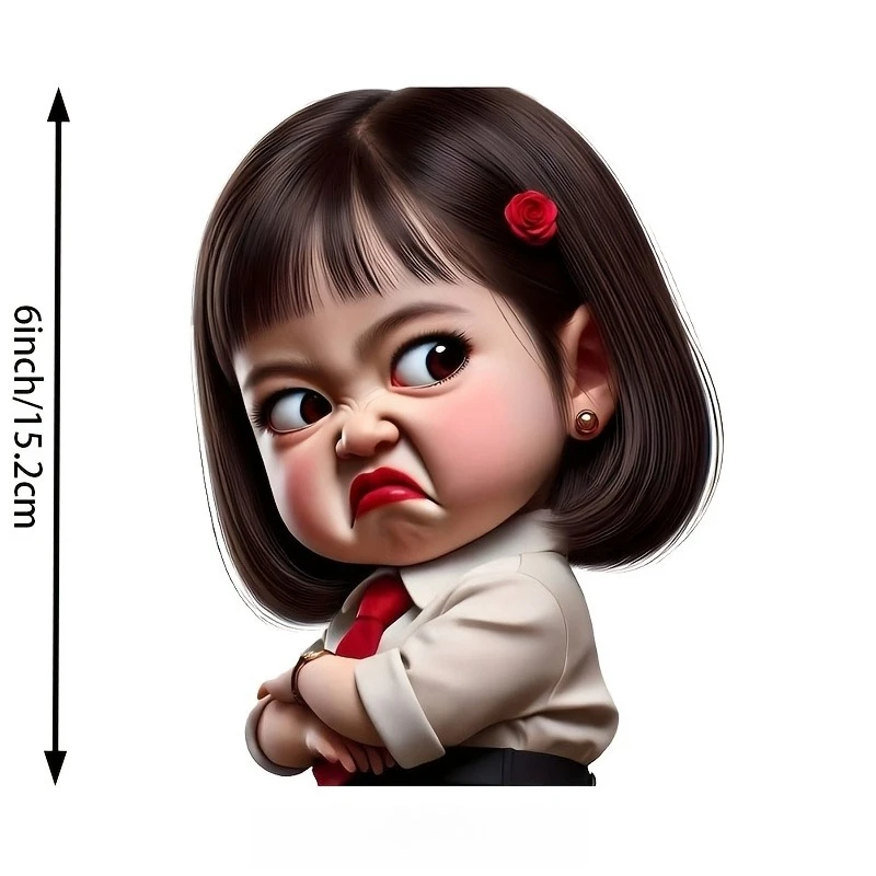 6 Inch Angry Girl Vinyl Sticker, Waterproof Decal for Car Laptop Bottle Truck Phone Motorcycle Window Wall Cup
