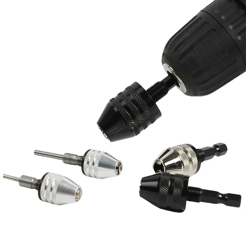 3 Jaw Self Centering Twist Drill Chuck 0.3-6.5mm Quick Change Hex Shank for 3.6V Electric Grinder Woodworking Drill Bit Holder T view 2