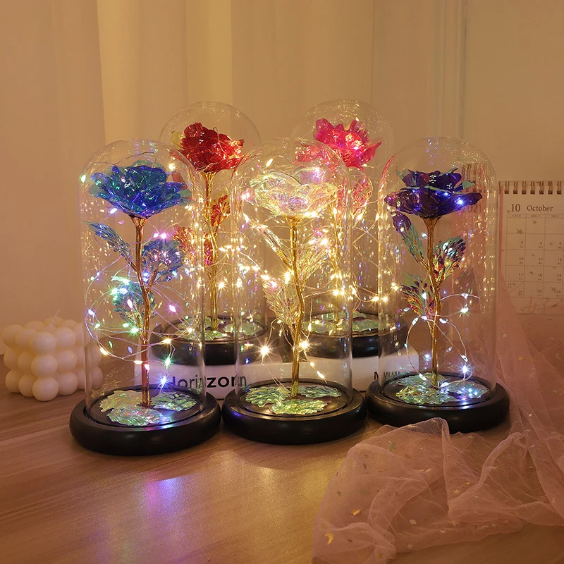 LED Simulation Rose Flower Wedding Valentines Day Small Gifts Rose Light Realistic Beautiful Flower Red Purple Rose Home Decor