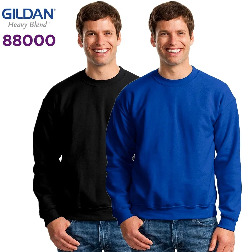 GILDAN 88000 Fleece Men\'s Solid Cotton Sweatshirts Active Sports Hoodies For Men O-Neck Plus Size Pullover Sweatshirts Male