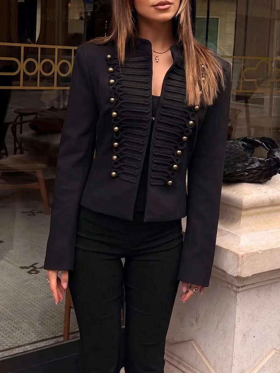 TWOTWINSTYLE Vintage Buttons Women Jackets Stand Collar Long Sleeve Fit Chic Jacket for Luxury Commute Casual Summer Fashion New