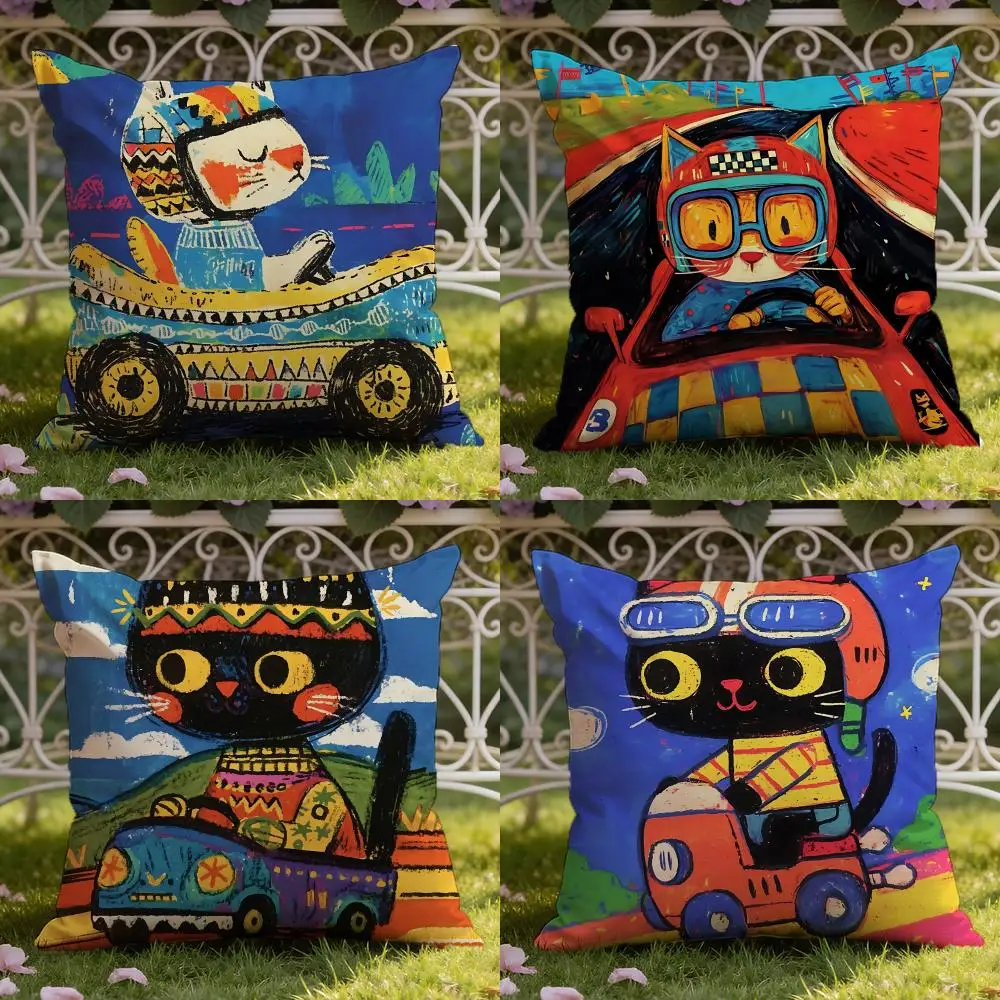 Lovely Driving Cat Cushion Cover Home & Car Dual-Scene Pillow Cover: Reversible for Premium Comfort
