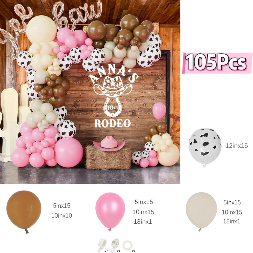 105Pcs Brown Pink Sand White Cow Print Balloons Garland Arch Kit for Baby Shower Birthday Farm Western and Cow Party Decorations