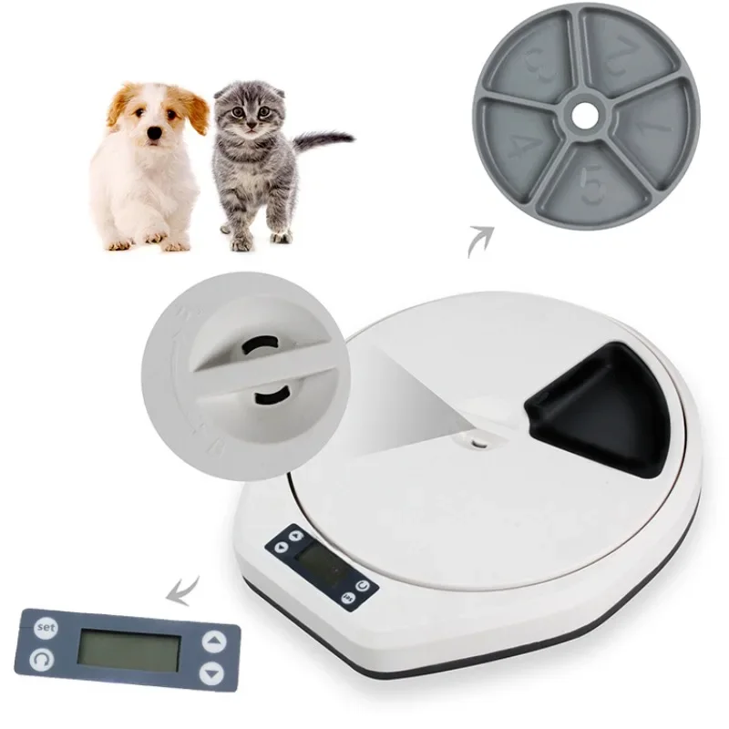 Smart Electronic Adjustable Five Meal Tray Dispenser Timed Slow Food Water bowl Dogs Cats Automatic Pet Feeder