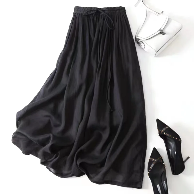 Solid Cotton Linen Women Skirts Maxi Ethnic Style Beach Saia Ropa Mujer Casual Harajuku Boho Long Skirt Woman Clothing Faldas
