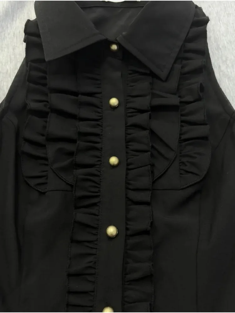 Robe Mino Vintage sans manches pour femmes, taille noire japonaise, Slim, à volants irréguliers, Design Floral, tenues Y2k, nouvelle collection été 2025