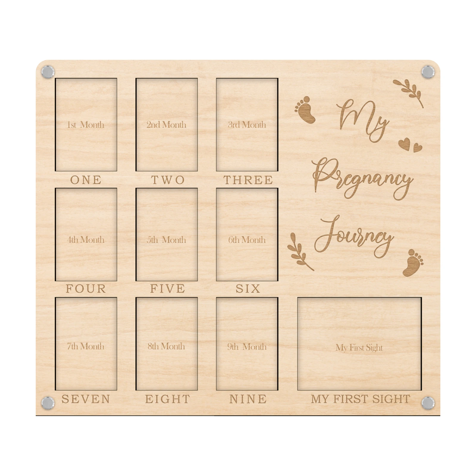 My Pregnancy Journey 2 Layer Photo Board - 10 Photo Slots for 9 Months & Ultrasound - Wooden Baby Keepsake Display