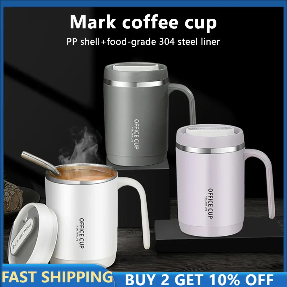 500ML Thermos Mug with Straw Carry Mug Lid Thermal Mug Vacuum Insulated Bottle Mugs Coffee Cups Stainless Steel Milk Coffee Cup