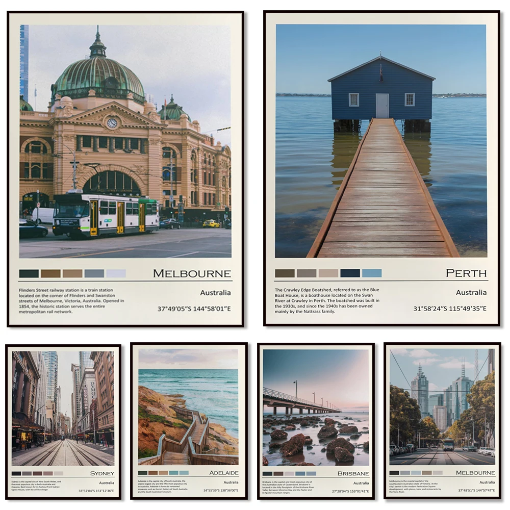 Adelaide, Brisbane, Melbourne, Perth, Sydney, Australia Print, Travel Prints Wall Decor Landscape Poster,