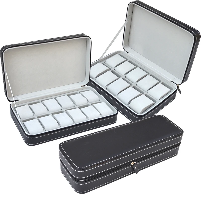 6,10,12 Slot Watch Box Portable Travel Zipper PU Leather Storage Case Watch Display Box for Business Trips and Gifts