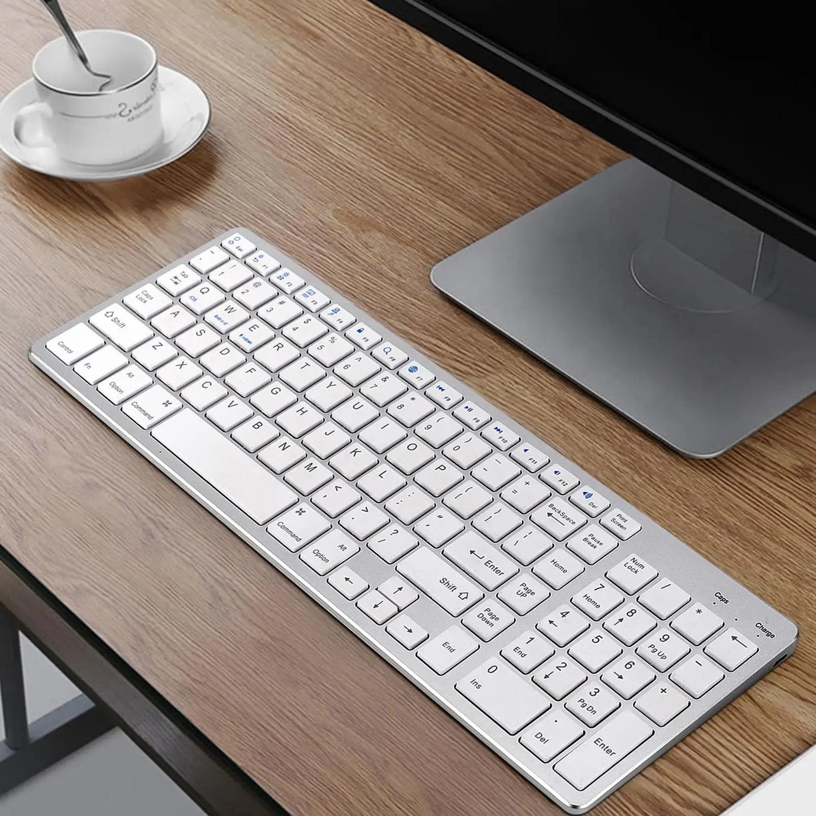 104 Keys Wireless Keyboard Slim Flat Quiet Full Numpad Built in Rechargeable Battery for Windows iOS Android Mac OS