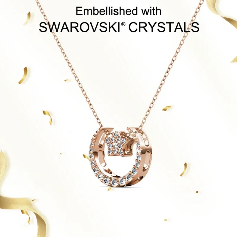 

Daisini Pure 925 Silver Convertible Moon Star Pendant Necklace with Swarovski Crystals Women 18K Gold Plated Romantic Jewelry