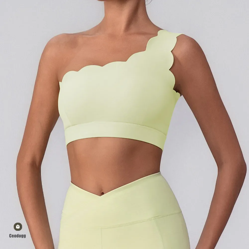 

Противоударный бюстгальтер для йоги на одно плечо, женский красивый спортивный бюстгальтер для тренировок в тренажерном зале, нерегулярные бретели, жилет для бега, фитнеса, топ