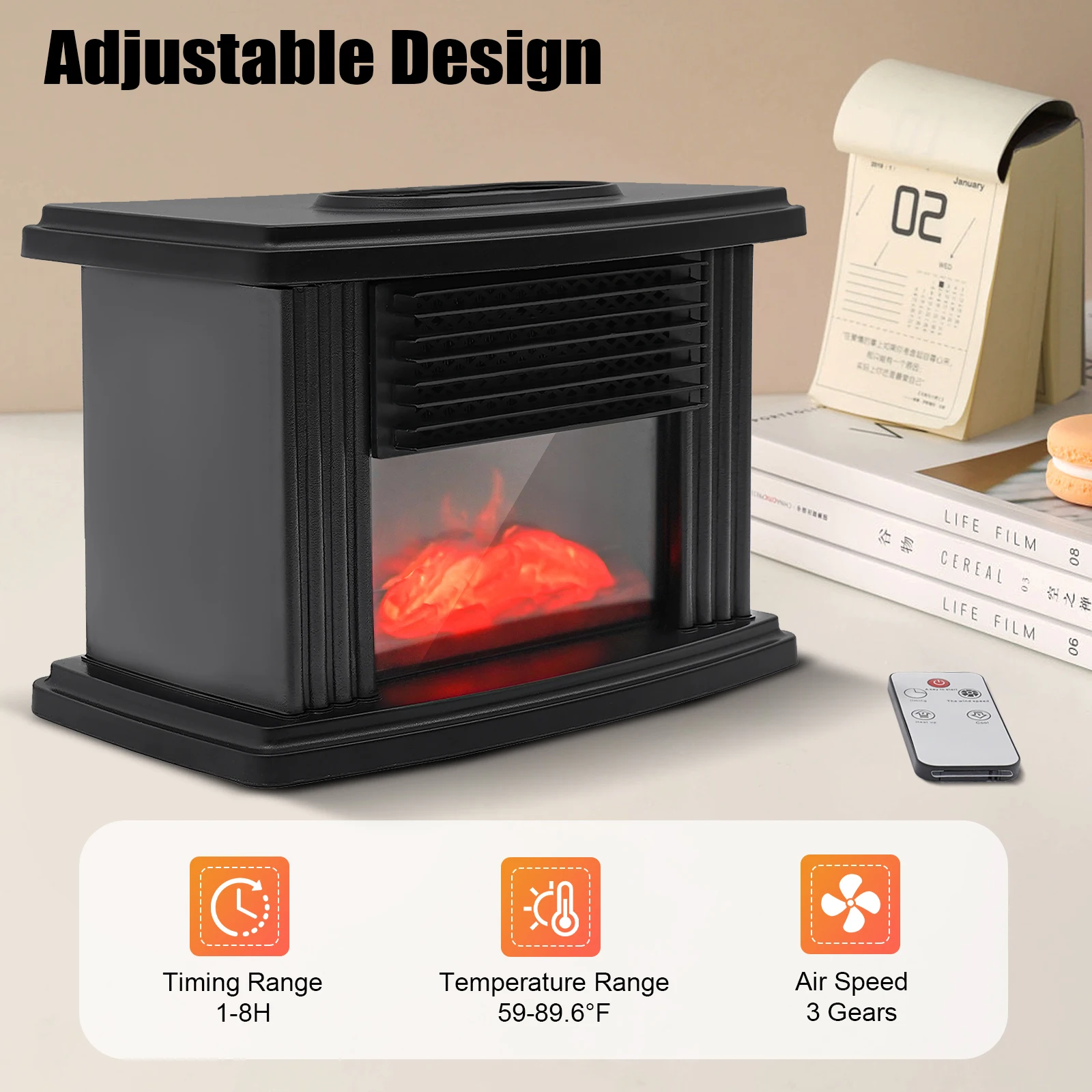 

3 Gear Speed Electric Fireplace 1000W Tabletop Portable Heater 15-32°C Adjust Temperature Room Space Heater 8.77*4.92*5.7 Inch