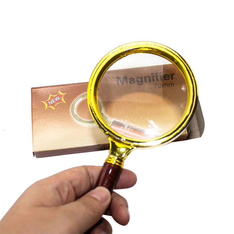 FINDAMAZE 60mm 70mm 80mm 90mm 100mm Portable Handheld 10X Magnifying Glass Retro Handle Magnifier Eye Loupe Glass