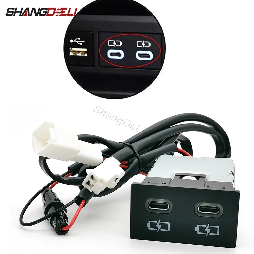 

12V Car Dual Charger TYPE-C PD Port Charging Interface Adapter for Toyota Camry Corolla RAV4 Land Cruiser 18-22