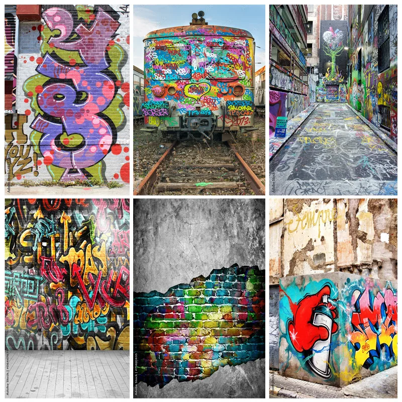 Fondos de fotografía de tela de arte, accesorios de pared de ladrillo de Graffiti Vintage, TOK-02 de fondo de fotografía