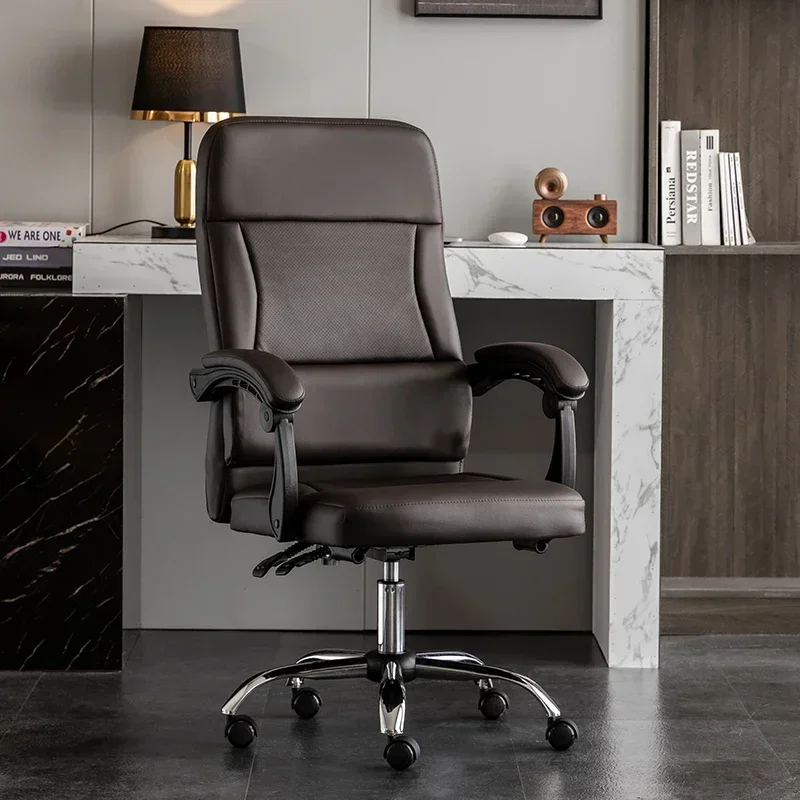 Chaise de Bureau Confortable en Cuir, Meuble Ergonomique, Réglable et Simple