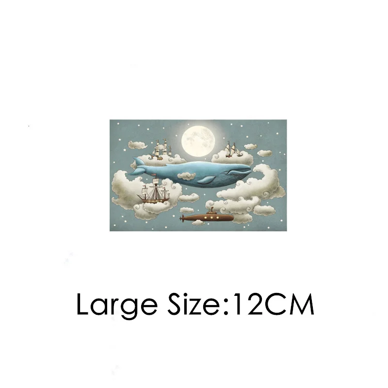 Cartoon whale Iron on Patches For DIY Heat Transfer Clothes T-shirt Thermal transfer stickers Decoration Printing Wholesale