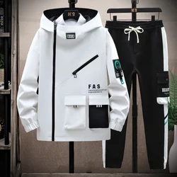 jackets+trousers autumn Korean style elastic waist Sportswear Men's Casual Sets Male hooded Fashion  Windbreaker