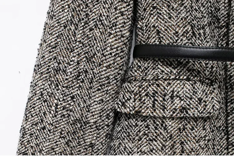 Winter Blazer For Women Elegant Office Herringbone Woolen Suit Jacket Long Sleeve Buttons Slim Women Blazer Female Belt Coat Top