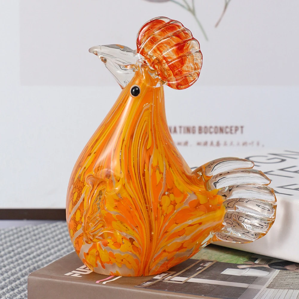

Glass Chicken Figurines Collectible Handmade Art Glass Rooster Statue Crystal Glass Animal Ornaments for Farm Thanksgiving Decor