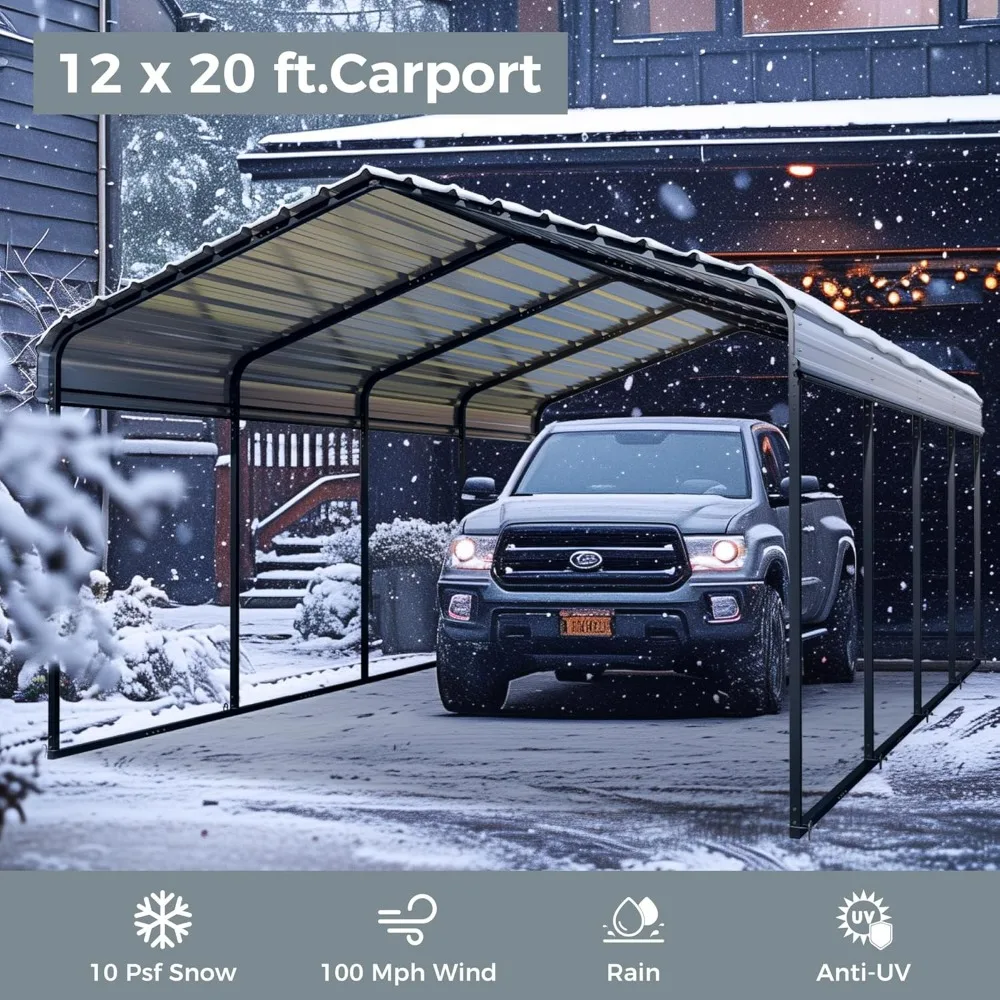 .12 x 20 ft Metal Carport Kits with Galvanized Steel Roof, Heavy Duty Metal Carport Canopy,Outdoor Car Tent Metal Garage Shelter