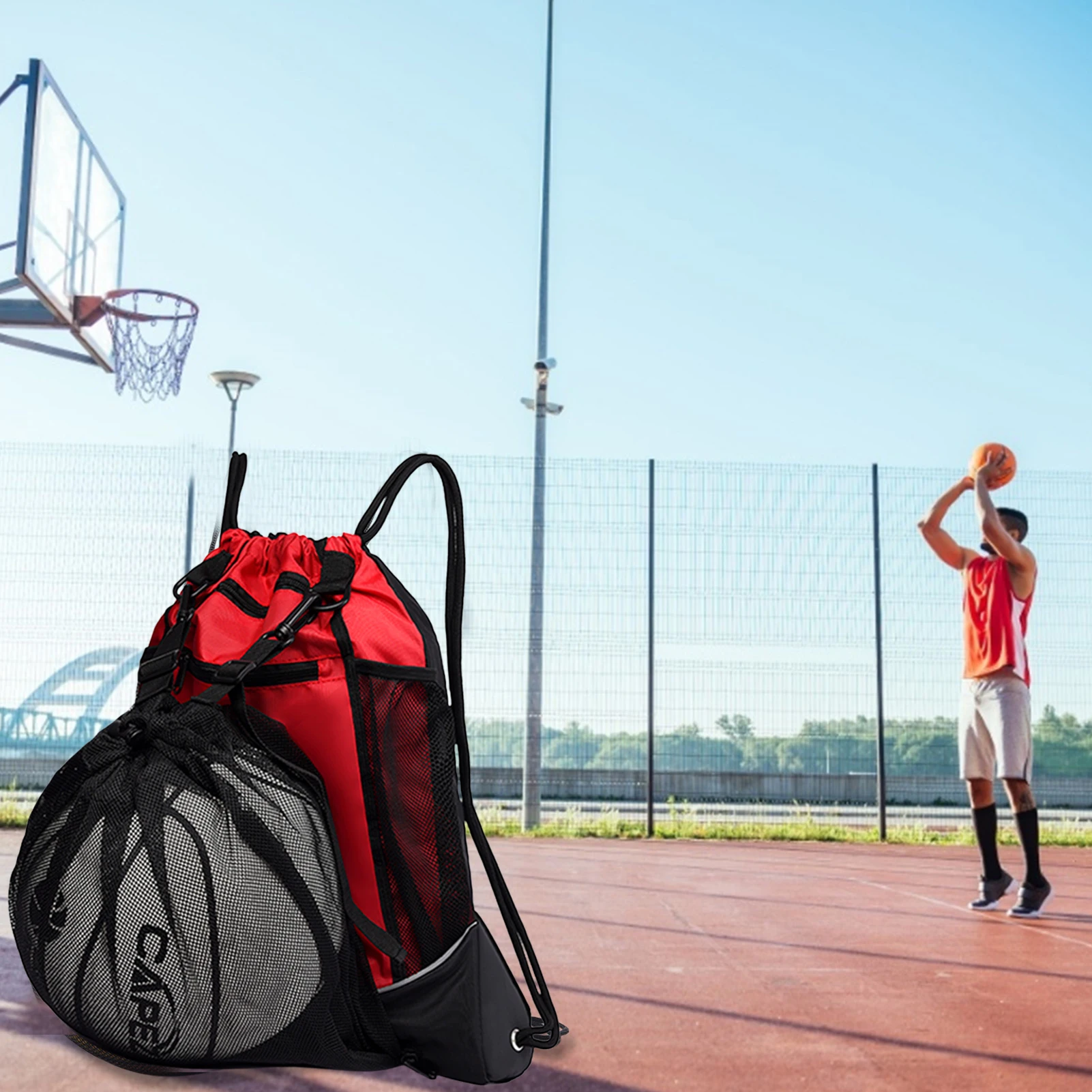 Drawstring Waterproof Basketball Backpack Large Capacity Outdoor Sports Bag Concealed Mesh Bag Travel Bag For Gym Yoga Hiking