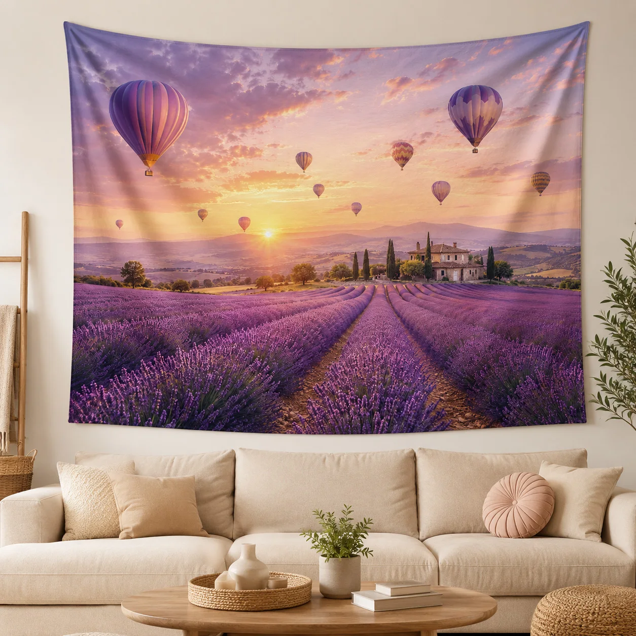 Lavender hot air balloon tapestry, living room, bedroom decoration wall hanging, live broadcast background cloth, birthday gift