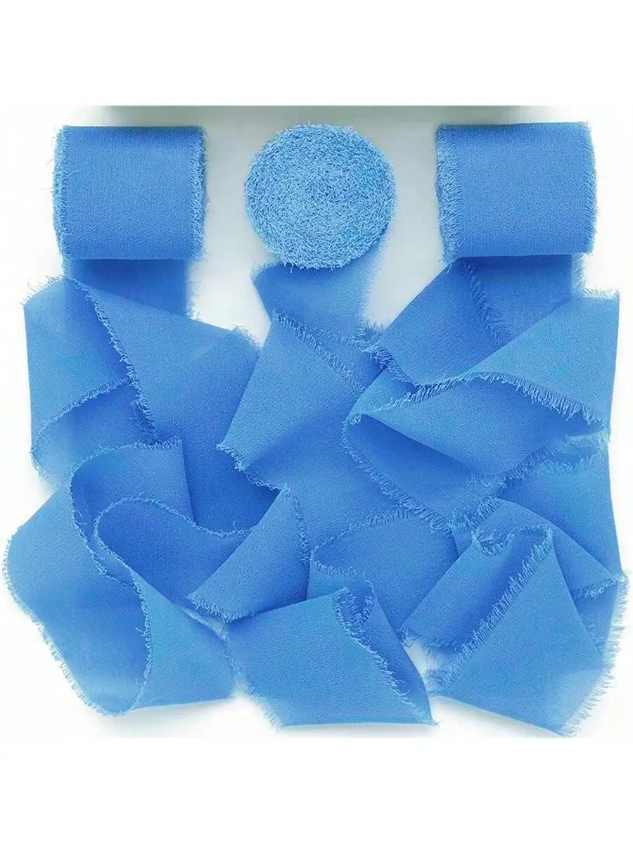 3 Rolls Frayed Edged Satin Handmade Chiffon Silk Ribbon For Wedding Invitation Bouquets Birthday Party DIY Decoration Gift 15m image 3