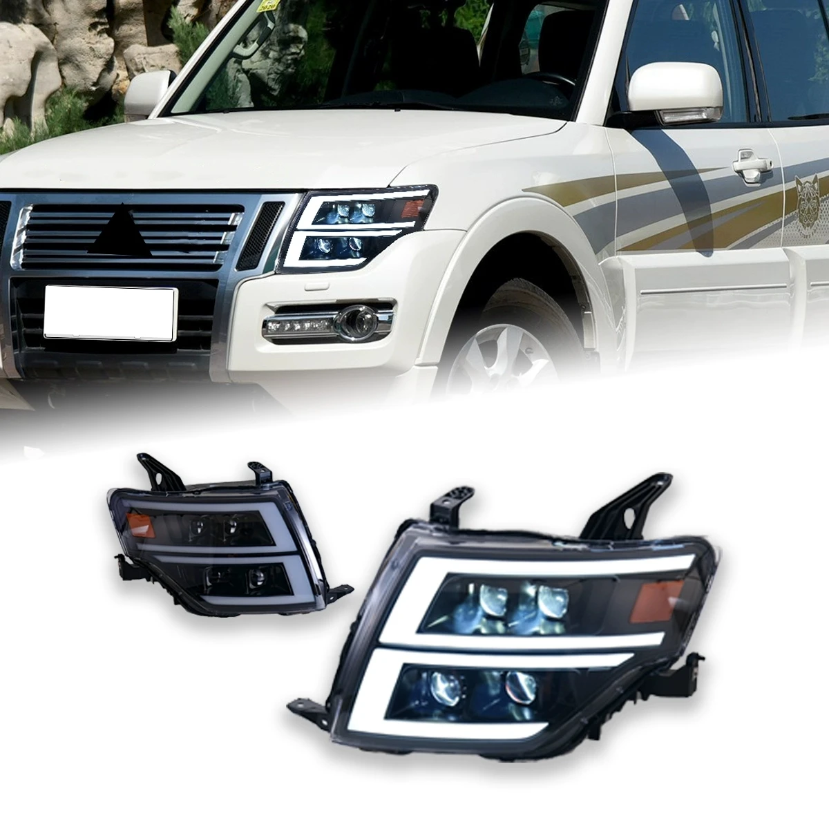 

Светодиодная фара в сборе для Mitsubishi Pajero V93 V97 05-20, модифицированная передняя фара с динамическим поворотником, DRL, ближним и дальним светом