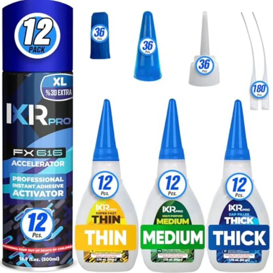 

Woodworking 3D printing plastic guitar repair hobby projects: CA glue kit with activator thin/medium/thick 36×1.75 oz + acceler