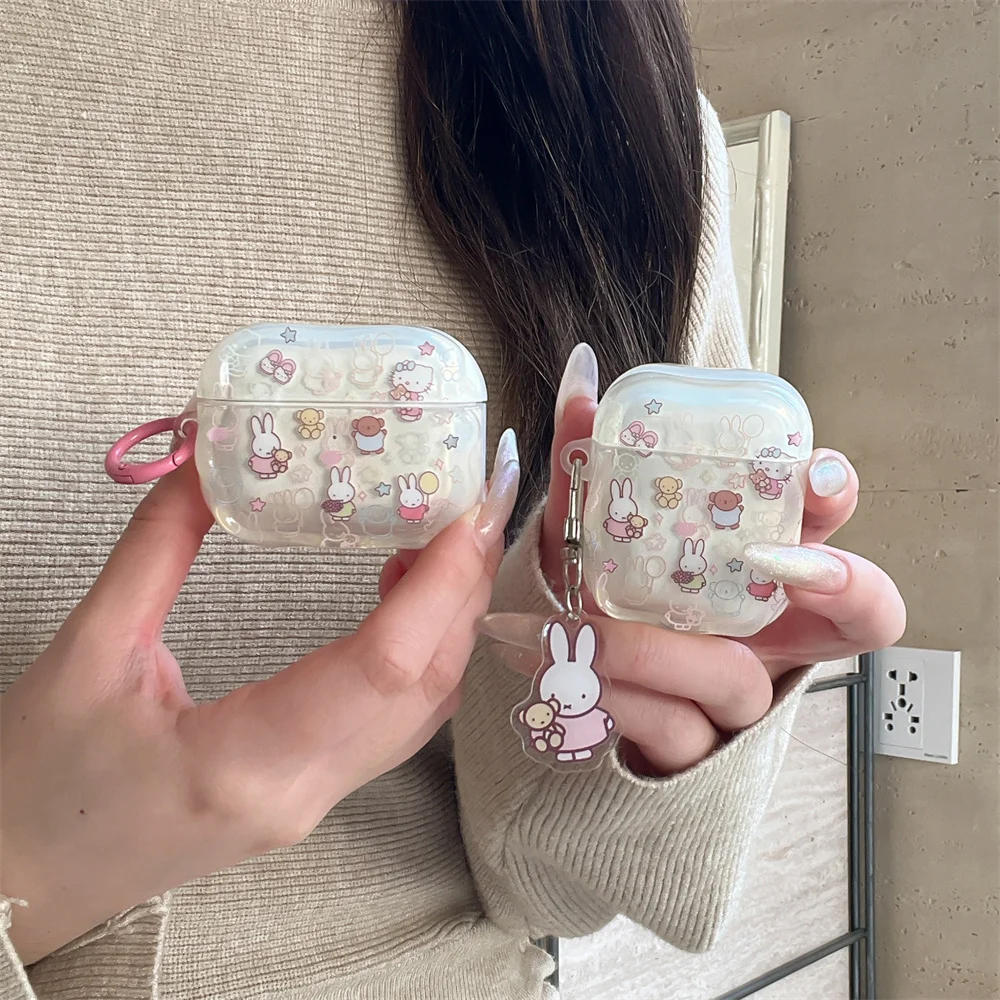 

Cute Line Rabbit Hellokitty Earphone Case Shockproof Cover for Apple Airpods 4 3 2 Pro 2 Pro3 Cover with Charm Headphone Case