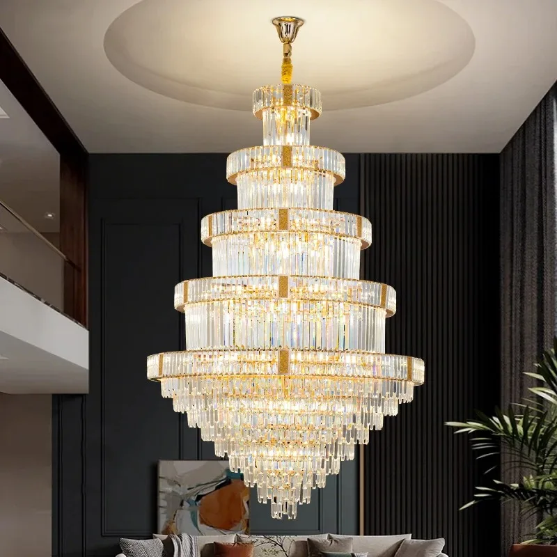 Compound Building Chandelier Loft High Ceiling Luxurious And High-end Crystal Lamp Villa Hall Living Room Lamp Home Appliance