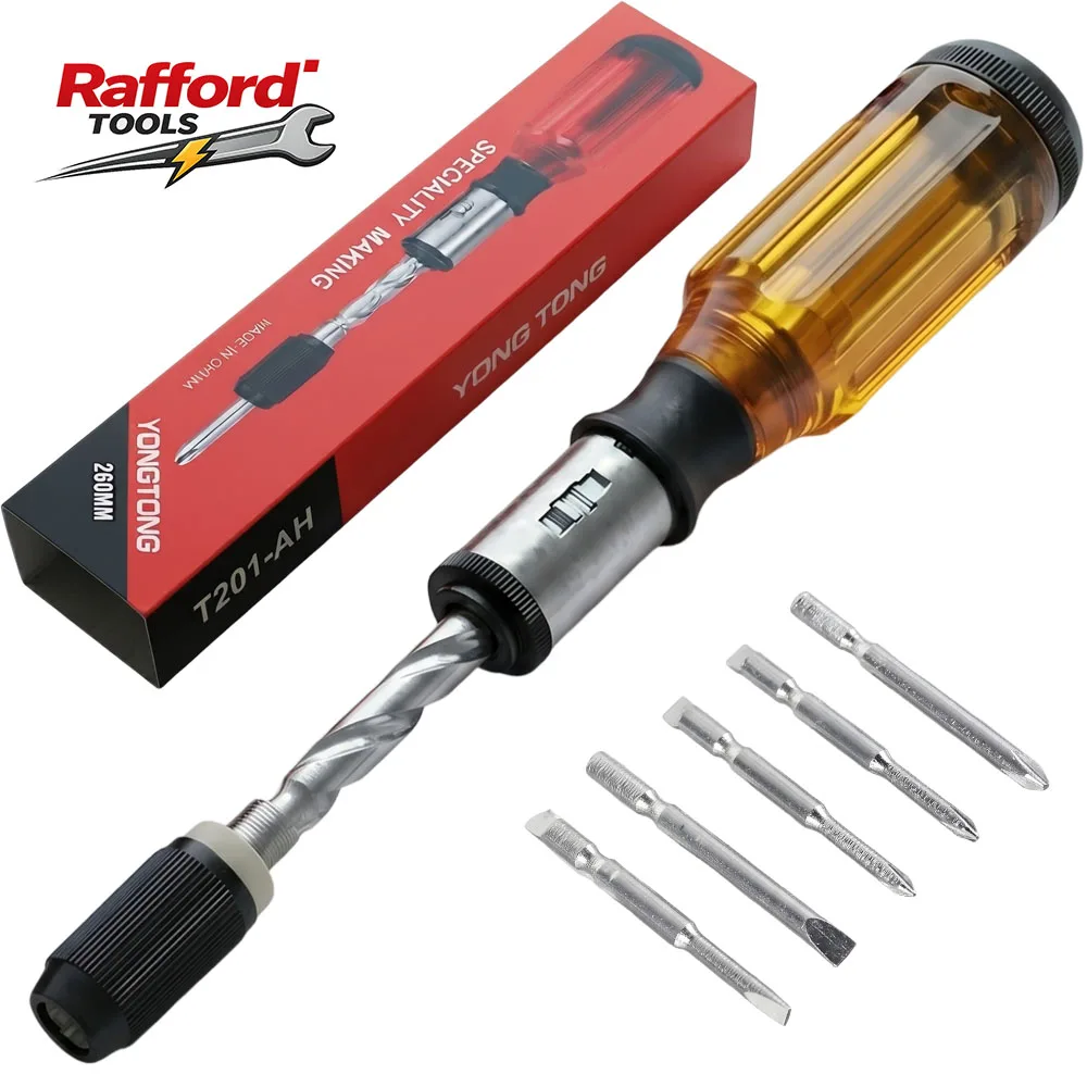 Rafford 6-in-1 Präzisions-Ratschenschraubendreher-Set Multifunktionaler Manueller Schraubendreher für Haushaltsgeräte-Reparatur und DIY-Projekte