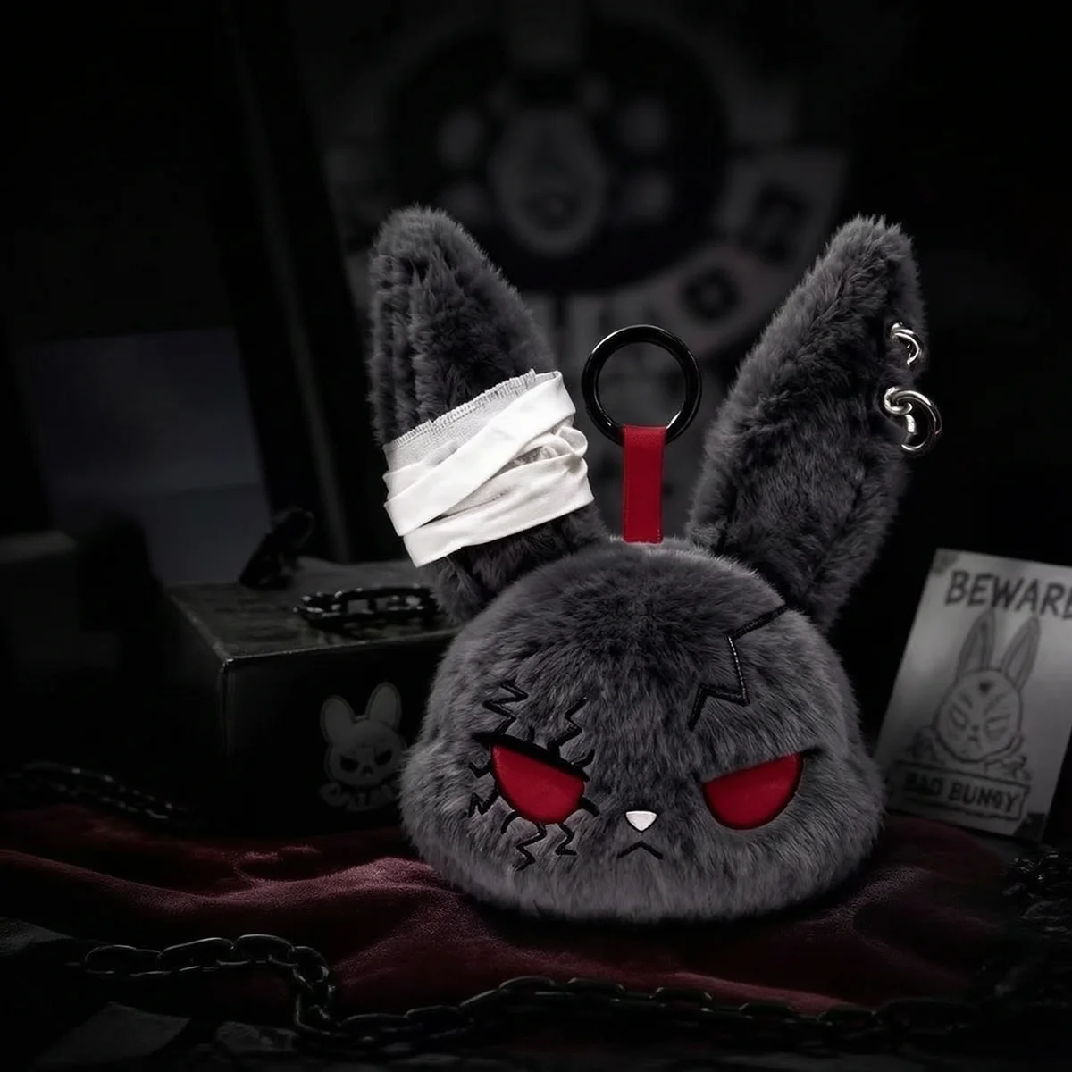 Plush Gothic Bunny Keychain for Women Bag Pendant Decor Cute Plush Bully Rabbit Car Keychain Party Gifts Keychain Accessories